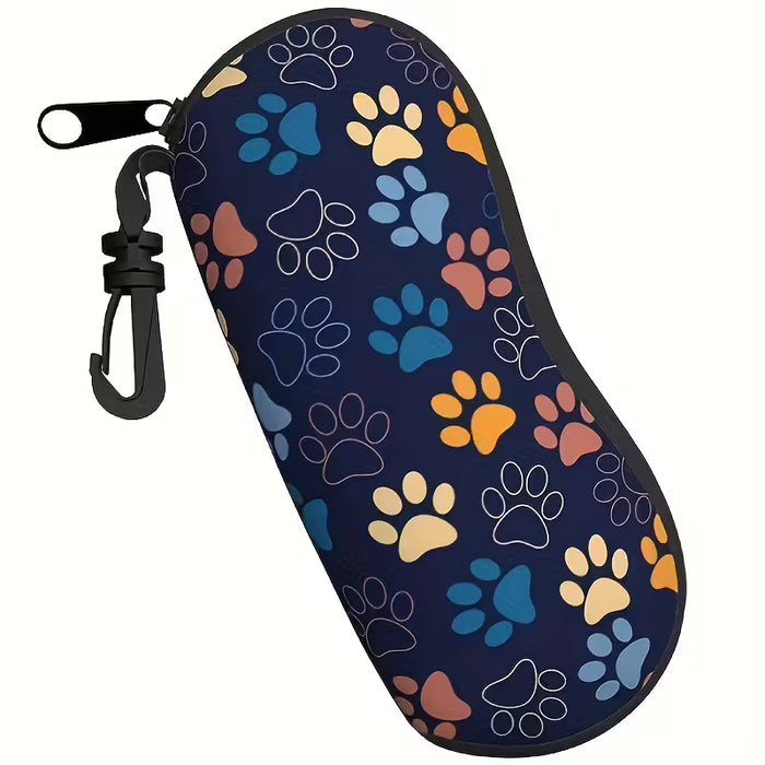 Estuche duradero y colorido para gafas con huella de pata de perro