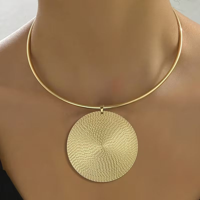 Collar con colgante de huella dactilar redondo, elegante y minimalista para mujer