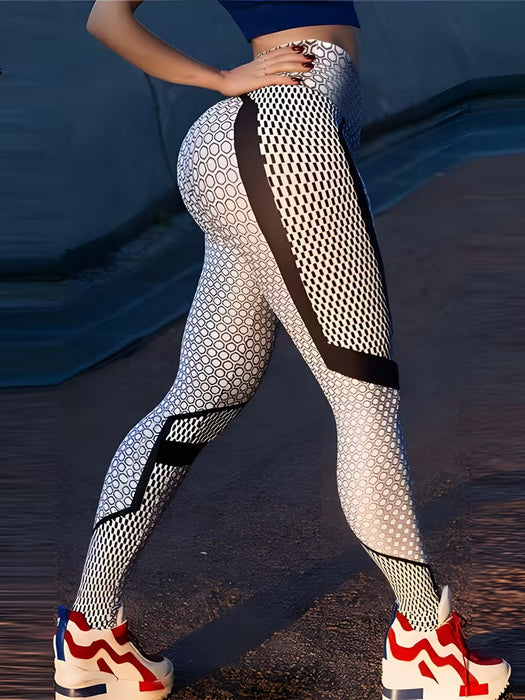 SHEIN Leggings deportivos de cintura alta con estampado de panal para mujer