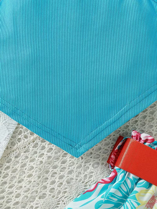 Conjunto de verano para niña: top asimétrico de tirantes y falda tropical