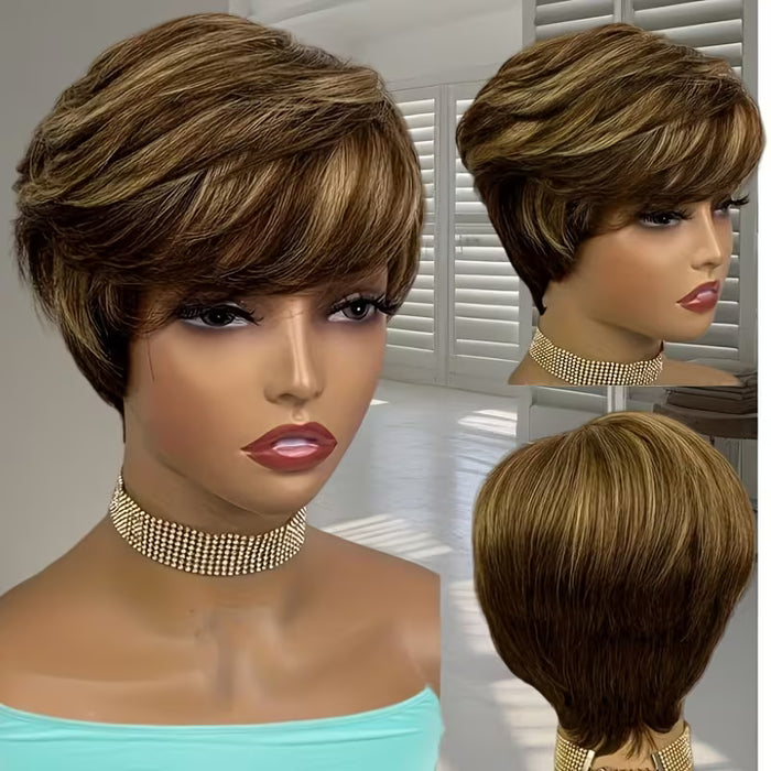 Pelucas corta y lisa para mujer, con un corte pixie completo hecho a máquina
