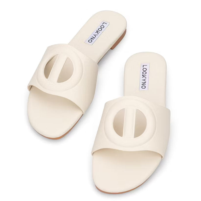 Lookyno Sandalias de verano de cuero con punta abierta para mujer