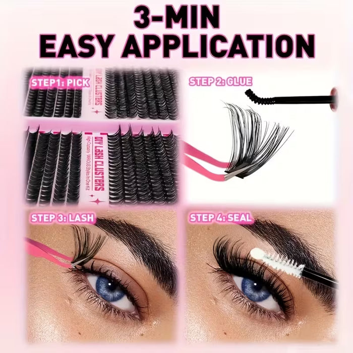 Kit de pestañas en grupo de 400 pcs con adhesivo y cepillo-Mezcla, extensiones de pestañas