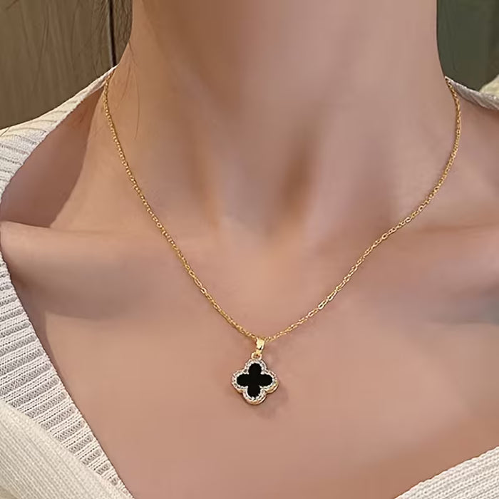 1pc, un collar con colgante de trébol de cuatro hojas chapado