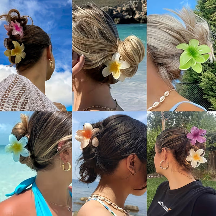 Juego de 6 Horquillas Elegantes con Flores Hawaianas, Pinzas Antideslizantes para Cabello