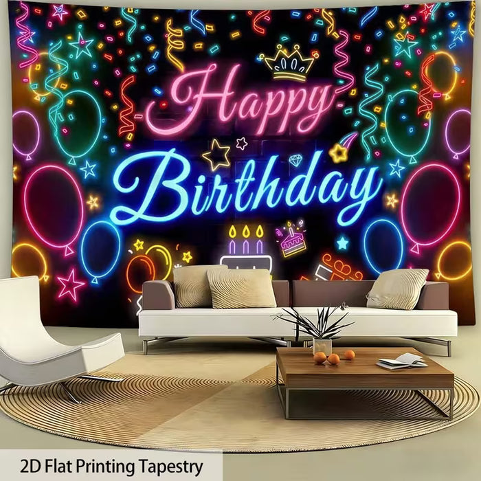 1pc Tapiz de Luces de Neón "Feliz Cumpleaños" - Colgante de Pared Colorido para Decoración de Fiestas