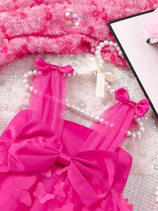 Vestido de Malla Color Sólido, con Tirantes, estampado de Mariposa 3D