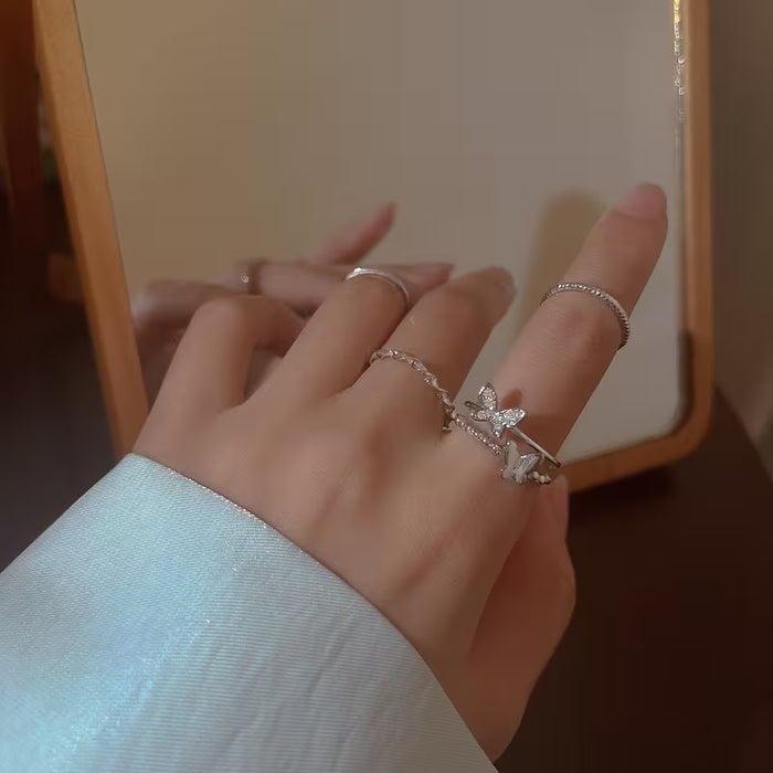 Juego de Anillos Ajustables de Mariposa con Círculo Abierto para Mujer