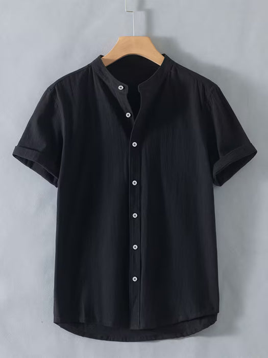 Camiseta de manga corta retro fina para hombre, cuello alto, transpirable