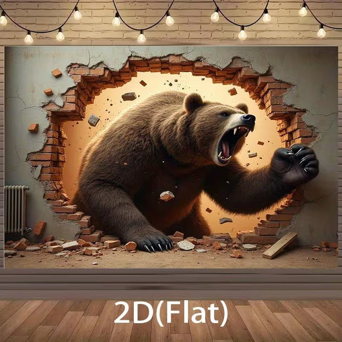 1pc Oso Rompiendo la Pared Banner 2D ¡Plana! - Decoración con Efecto Ilusorio 244cm*183cm