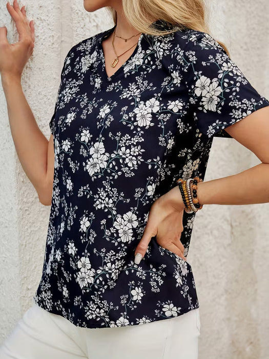 Camisa con estampado floral y cuello en V de la Colección Elegante