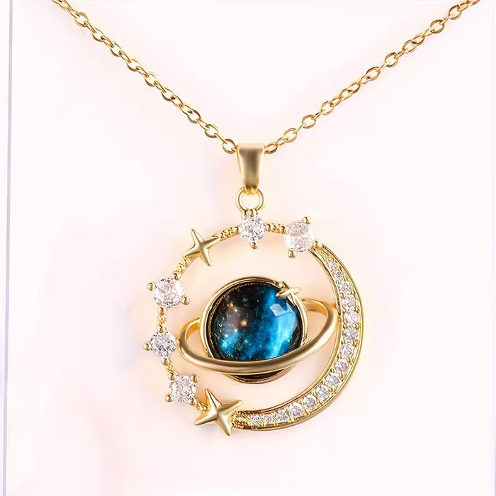 1pc Collar de Acero Inoxidable con Colgante de Diseño Luna Espacial, para Uso Diario