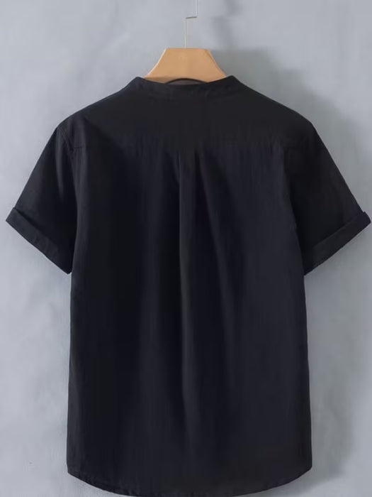 Camiseta de manga corta retro fina para hombre, cuello alto, transpirable