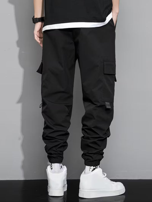 Pantalones cargo de tobillo para hombre con diseño estampado de doble bolsillo cargo