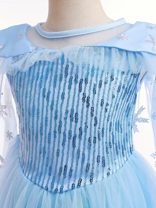 Encantador Vestido de Princesa Elsa de Frozen para Niñas - Sin Mangas, Tulle Azul