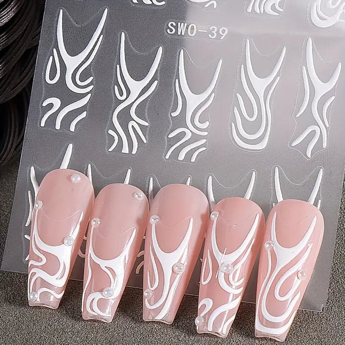 5D Pegatinas de uñas con ondas de fantasía francesa en relieve - Quierox - Tienda Online