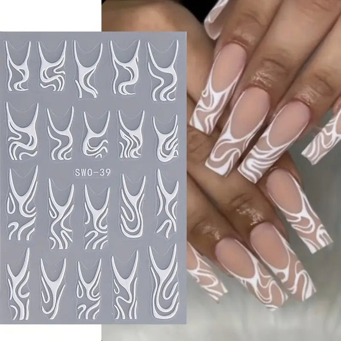 5D Pegatinas de uñas con ondas de fantasía francesa en relieve - Quierox - Tienda Online