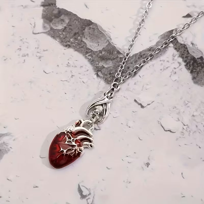 Collar con Colgante de Corazón Goteando Sangre Estilo Retro