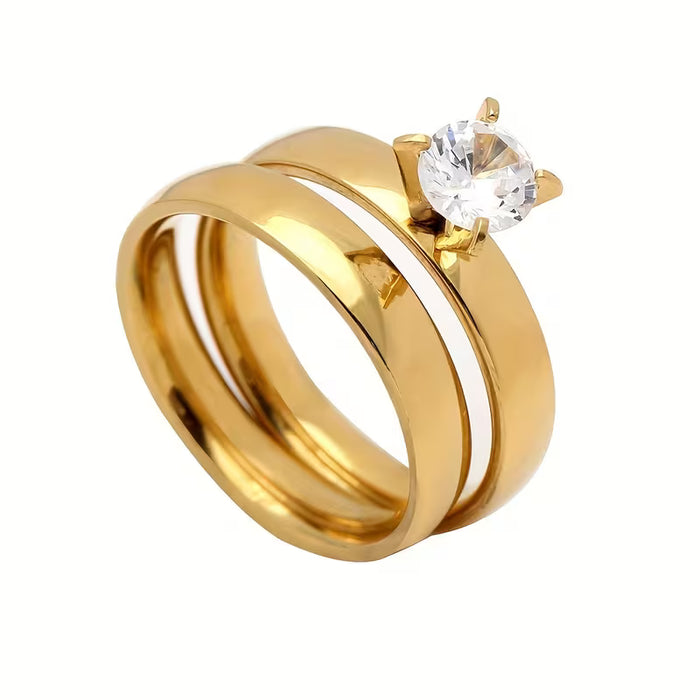 Anillo de boda para mujer de acero inoxidable de 2 piezas