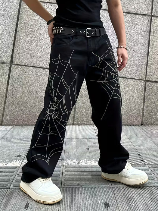 Pantalón vaquero holgado para hombre, de pierna ancha con estampado
