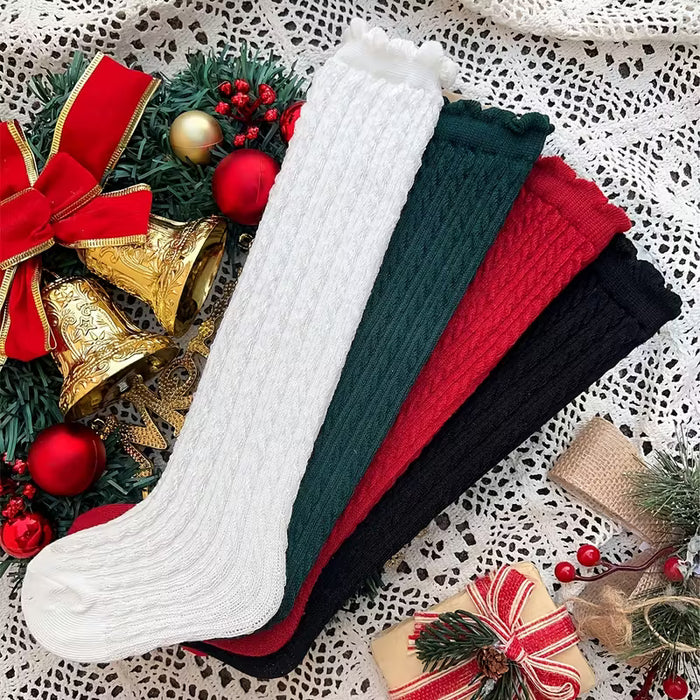 4 pares de calcetines hasta la rodilla de color liso para niñas