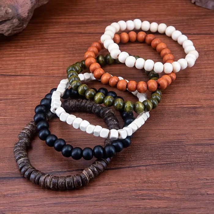 6pcs de pulseras de madera con cuentas, unisex