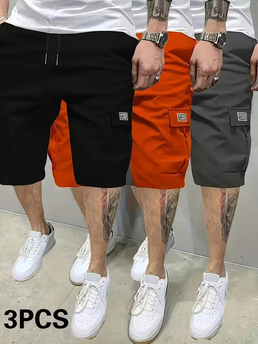 3 unidades de Shorts de Cargo con Bolsillos, Tela de Poliéster sin Estirar, Ajuste Sueltos para Verano