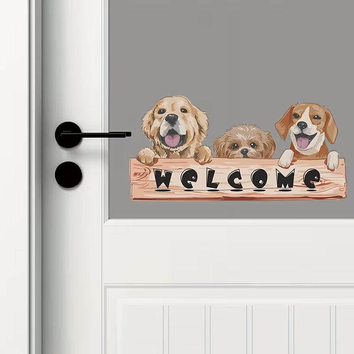 Adhesivo De Puerta Con Lema En Ingles, WELCOME, Lindo Cachorro
