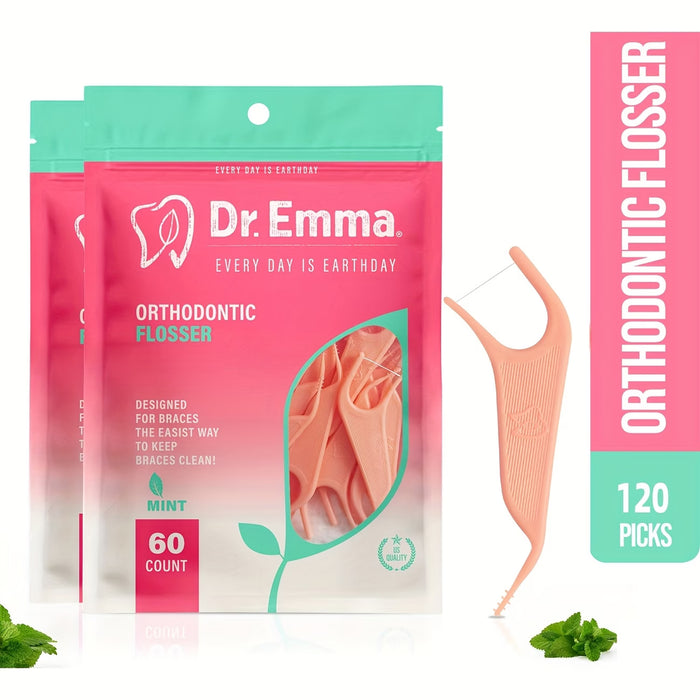 Hilo dental Dr. Emma para brackets, 60 unidades, sabor a menta, sin alcohol