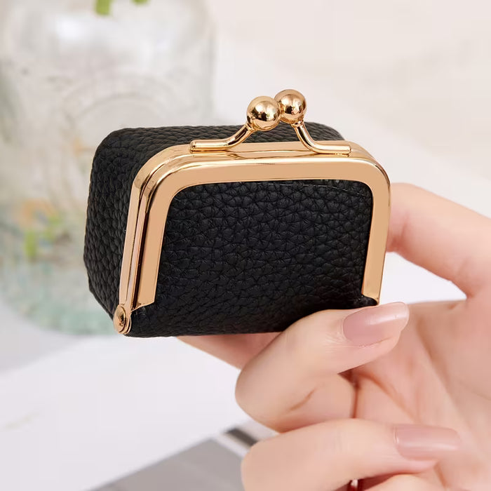 Monedero mini para mujer, neceser convertible de color liso con cierre de beso