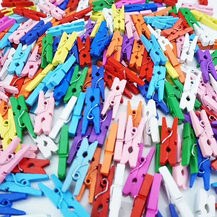 100 Mini Clips de Madera, Soporte de Exhibición Colorido