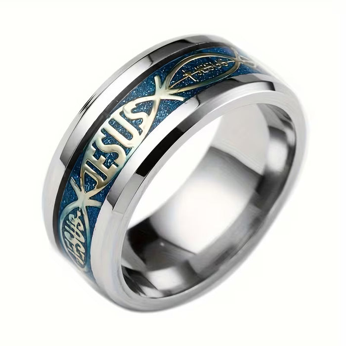 Anillo Cristiano de Acero Inoxidable con Diseño de Jesús y Cruz - Regalo de Joyería Religiosa