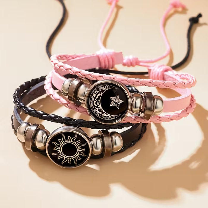 2 unidades de Pulsera de cuero falso de Amantes del Sol y la Luna