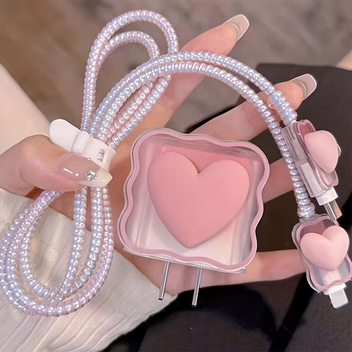 Un juego de 5 fundas protectoras florales para cables de cargadores de iPhone
