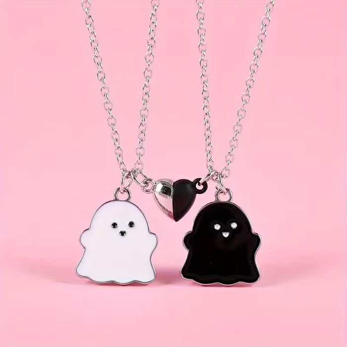 2 piezas/juego Lindo collar de fantasma blanco y negro para la mejor amiga