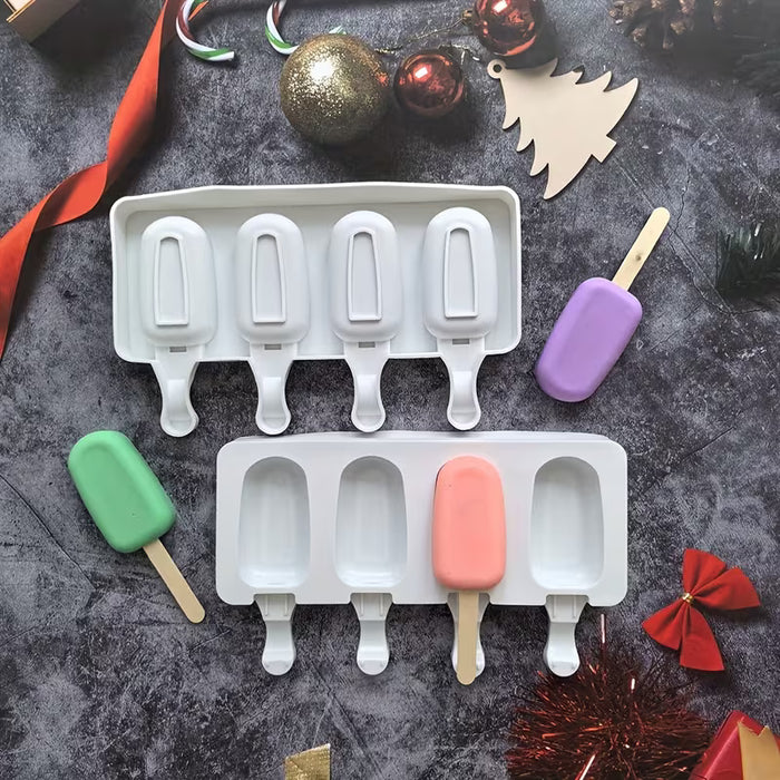 1 molde de silicona ovalado creativo para paletas, 4 cavidades para hornear pasteles