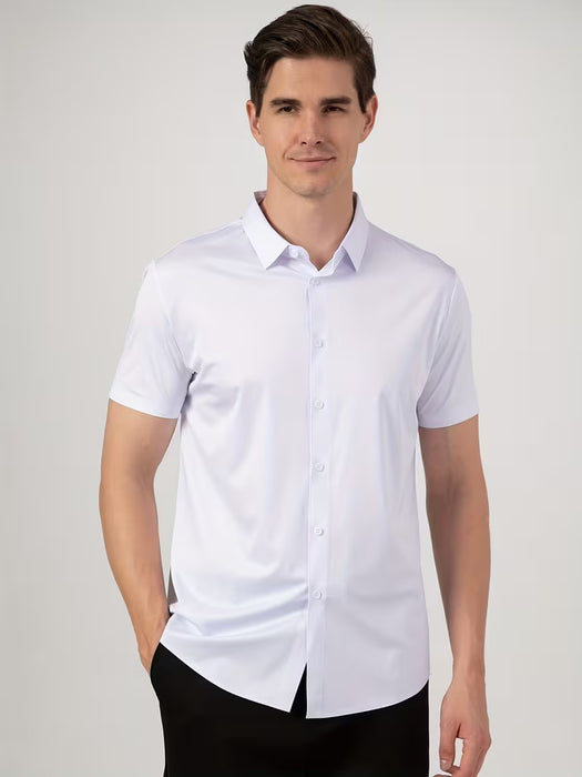 Camisa casual de Verano Sin Planchar, Color Sólido, Manga Corta para hombre