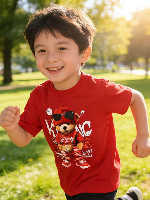 Camisetas de manga corta de Oso Rojo para niños