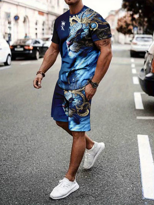 Conjunto Deportivo Transpirable para Hombre: Camiseta y Shorts de Verano con Estampado 3D