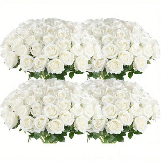 5pcs Flores de rosa artificiales blancas con tallos y 6 hojas, rosas falsas realistas - Quierox - Tienda Online