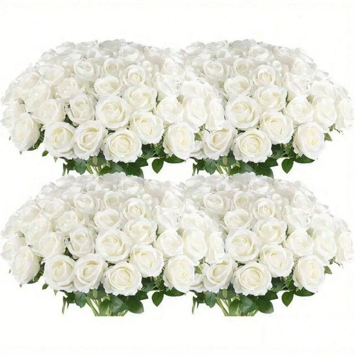 5pcs Flores de rosa artificiales blancas con tallos y 6 hojas, rosas falsas realistas - Quierox - Tienda Online