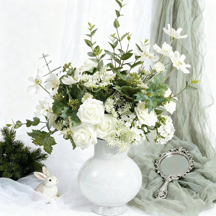5pcs Flores de rosa artificiales blancas con tallos y 6 hojas, rosas falsas realistas - Quierox - Tienda Online