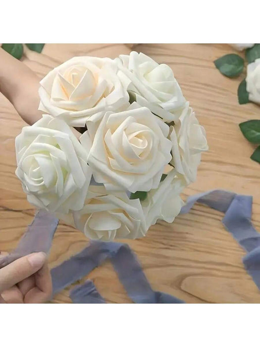 5pcs Flores de rosa artificiales blancas con tallos y 6 hojas, rosas falsas realistas - Quierox - Tienda Online