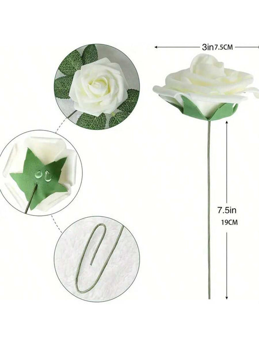 5pcs Flores de rosa artificiales blancas con tallos y 6 hojas, rosas falsas realistas - Quierox - Tienda Online