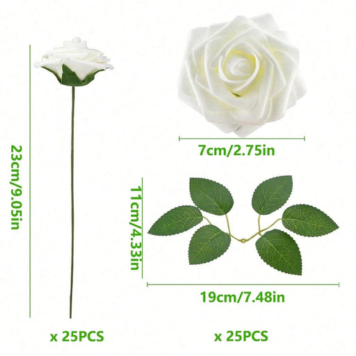 5pcs Flores de rosa artificiales blancas con tallos y 6 hojas, rosas falsas realistas - Quierox - Tienda Online