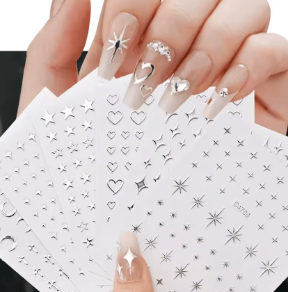 6 hojas de pegatinas de Metal plateado para uñas - Quierox - Tienda Online