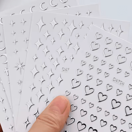 6 hojas de pegatinas de Metal plateado para uñas - Quierox - Tienda Online