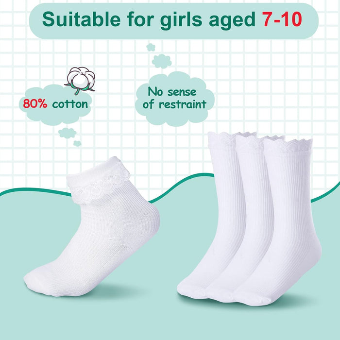 6 pares de 3 pares de calcetines con volantes para niñas - Quierox - Tienda Online