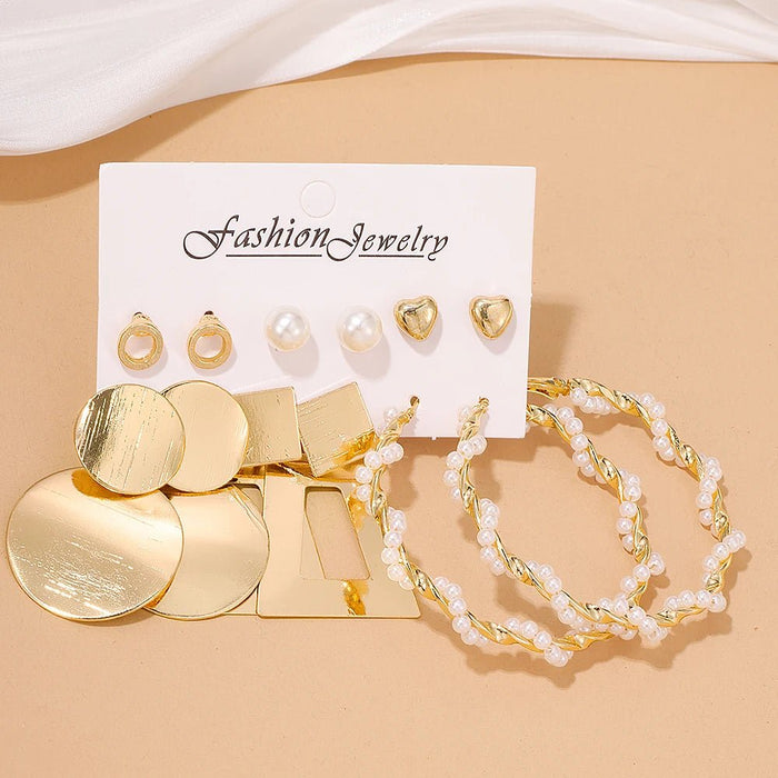 6 pares de delicados pendientes de aleación con diseño de perlas de imitación - Quierox - Tienda Online