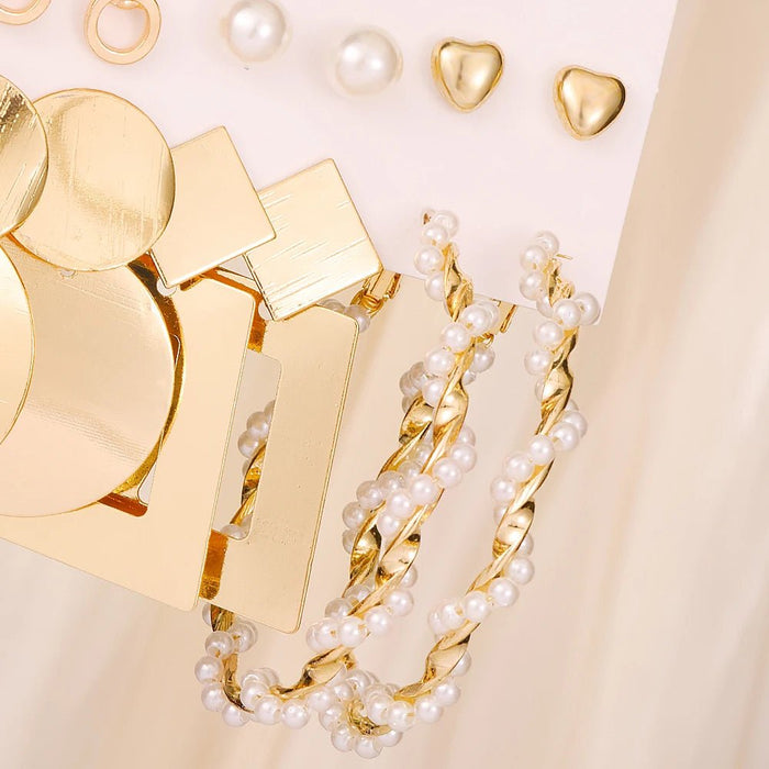 6 pares de delicados pendientes de aleación con diseño de perlas de imitación - Quierox - Tienda Online